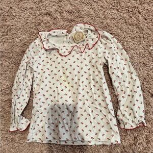 The Beaufort Bonnet Company White Long-Sleeve Top with Red Floral Trim size 5